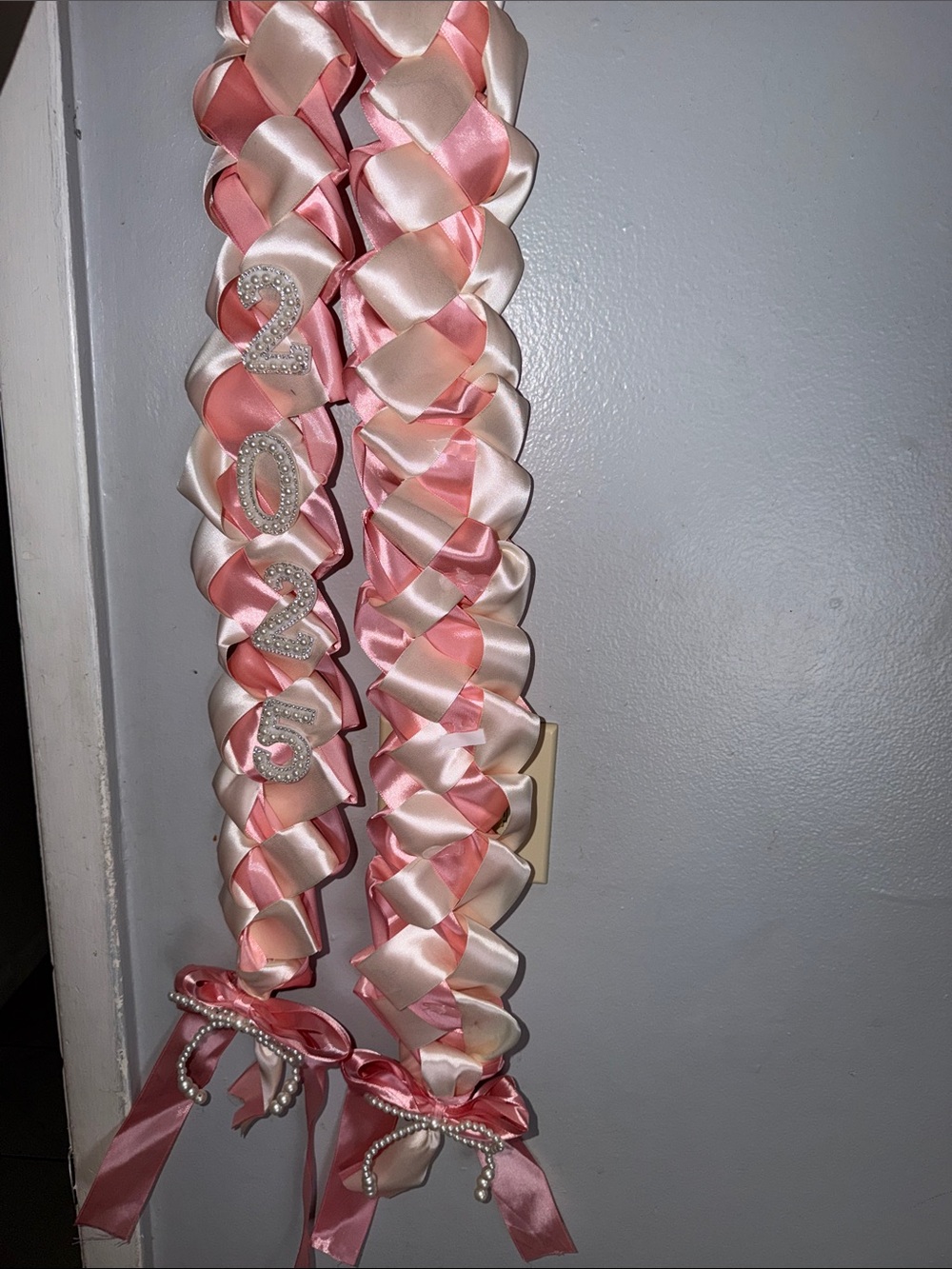 NUMBERS CAN BE REMOVED Pink and Cream Graduation Satin Holiday Lei SAME DAY SHIP